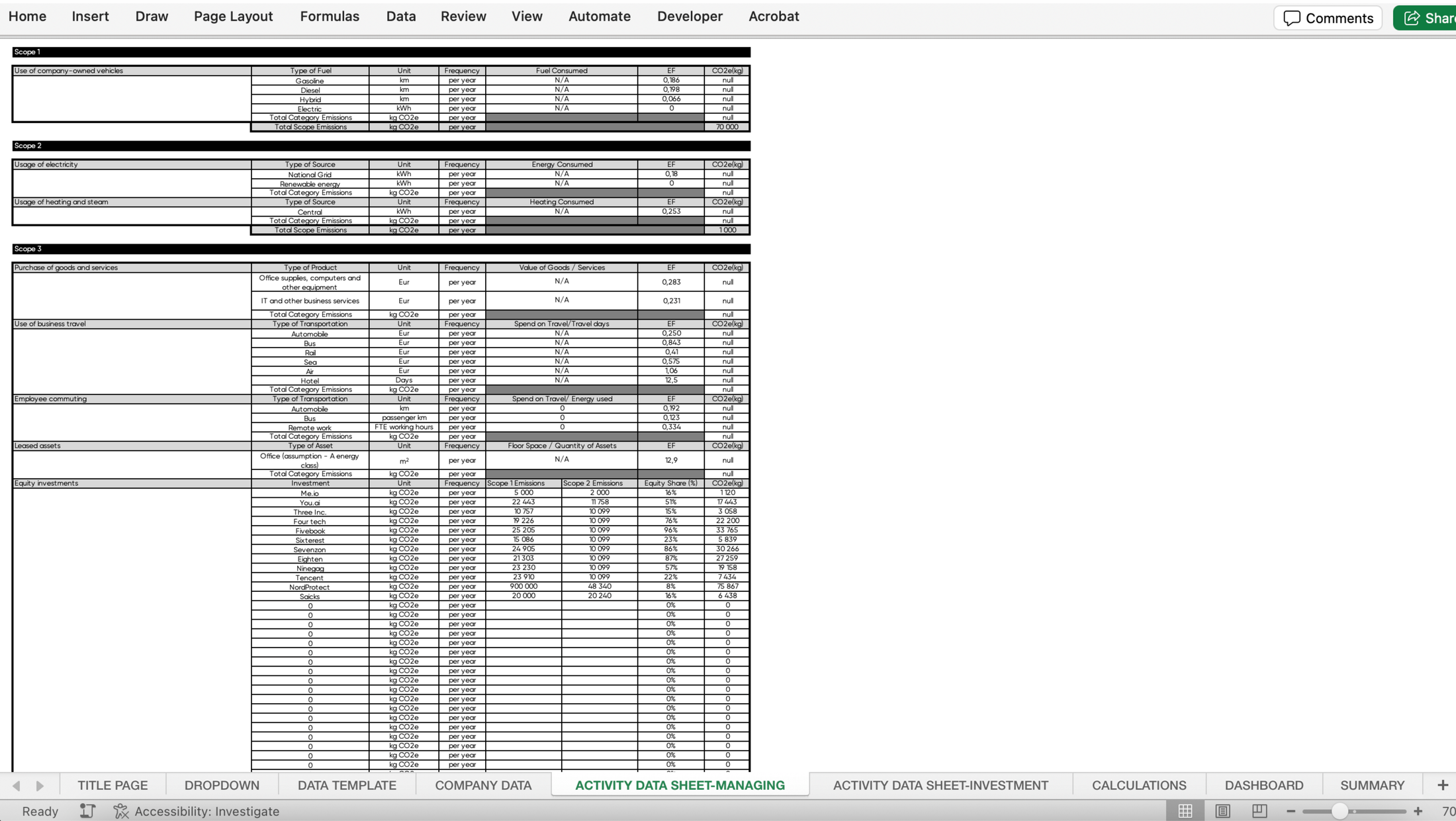 GHG emissions calculation tool
