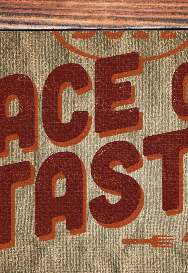 Rustic branding for Duff Goldman’s 'Ace of Taste' on Food Network: a hand-painted logo with worn textures and a burlap grain background.