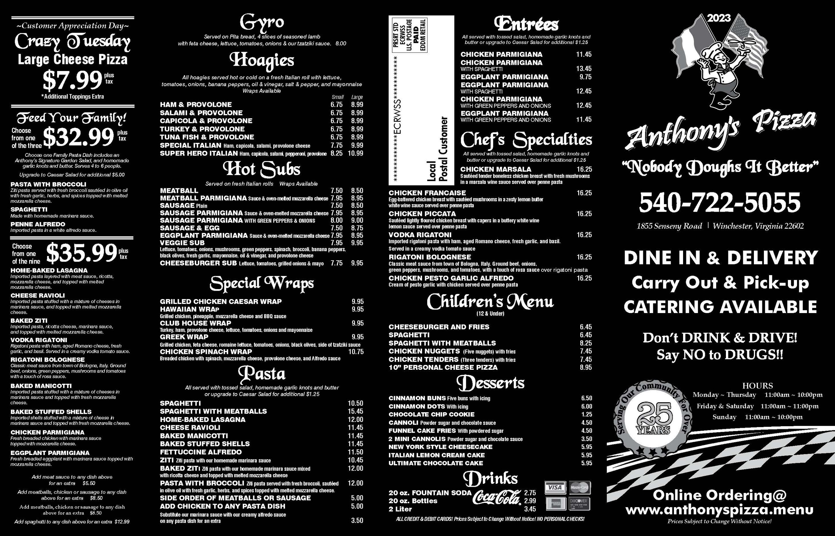 Anthony's Pizza - Menu