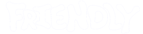 the word 'friendly' illustrated by a white outline in bubble writing font, with a transparent background