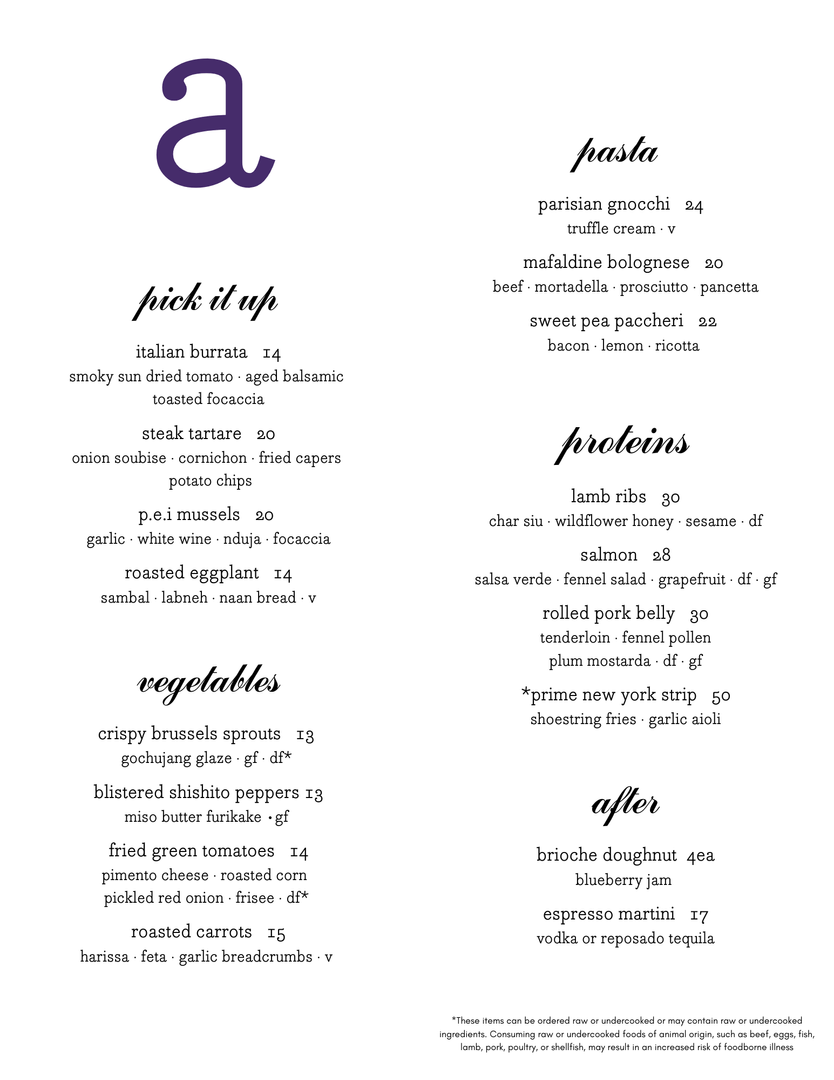 Ada Street — menu