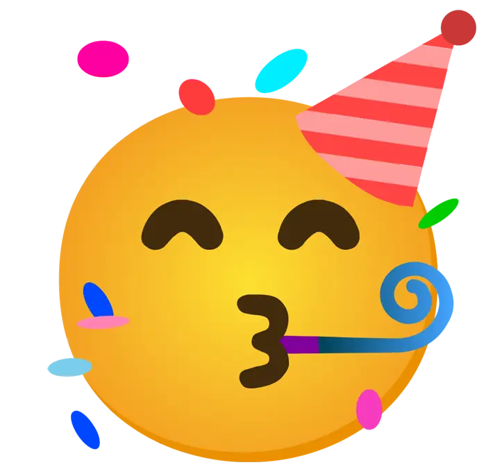 Slavljenički emoji s party kapicom, trubicom i konfetima