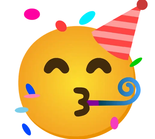 Slavljenički emoji s party kapicom, trubicom i konfetima