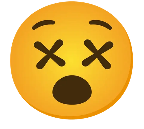 Emoji zbunjenog lica s prekriženim očima i otvorenim ustima