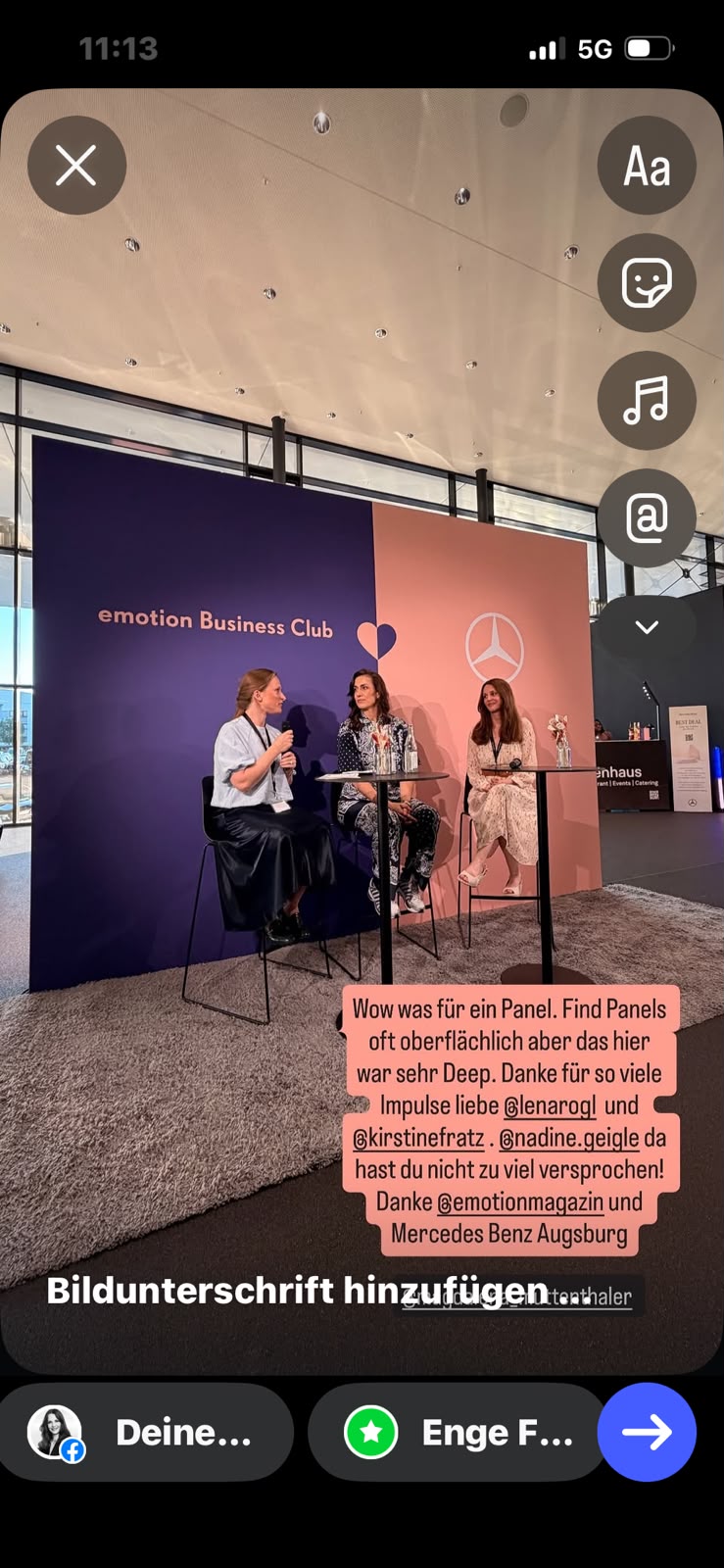 Kirstine Fratz bei einer Podiumsdiskussion mit Expertinnen beim emotion Business Club von Mercedes-Benz